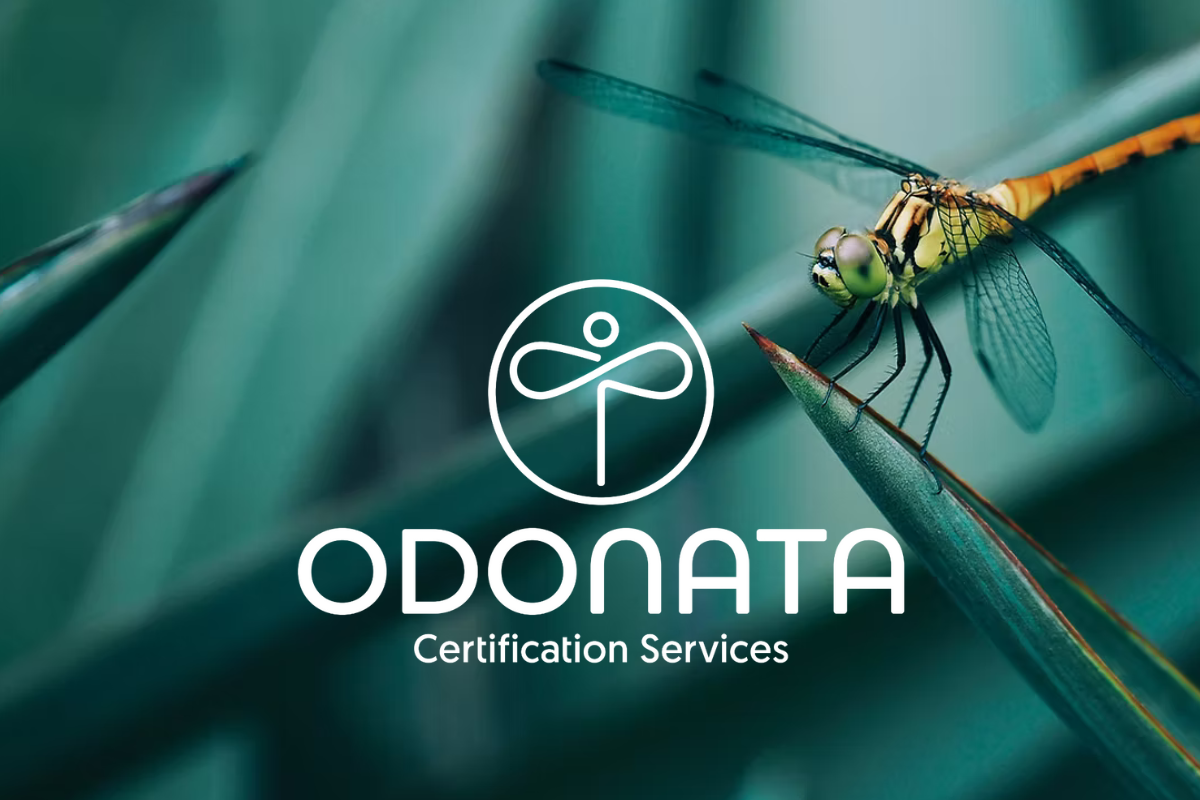 Header Blog - Odonata Logo Logo der Odonata Certification Services GmbH mit stilisierter Libelle, dem Schriftzug ‚ODONATA‘ in Großbuchstaben und dem Claim ‚Measuring Impact. Driving Change.‘